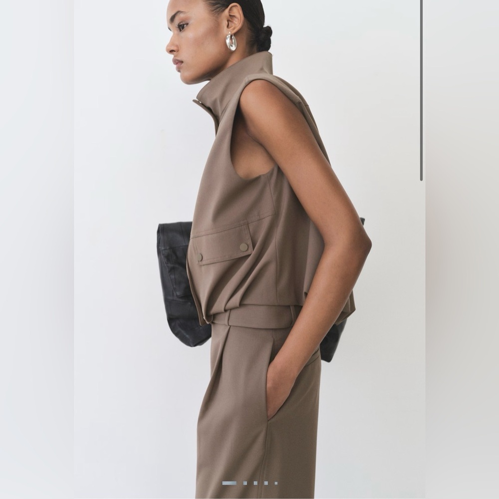 Mango Taupe Sleeveless Utility Jumpsuit